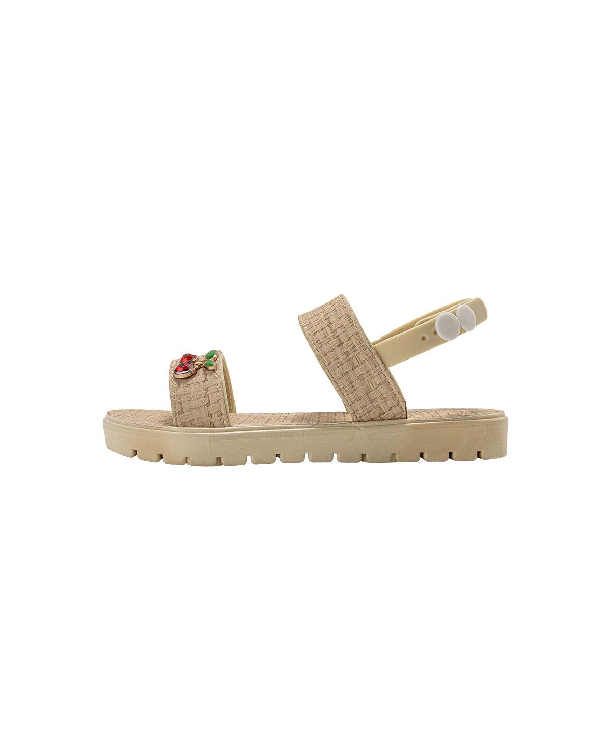 Bebe Girls Pcu Sandal with Embossed Woven and Fruit Charm
