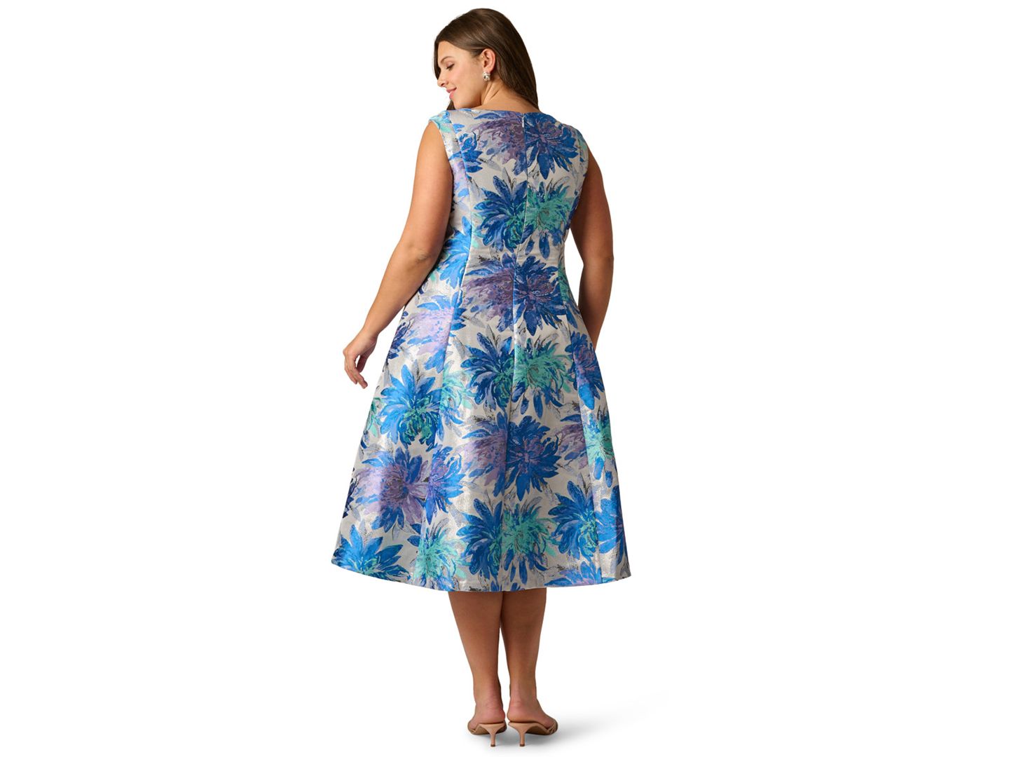 Женское платье Adrianna Papell Plus Size Metallic Jacquard Midi, цвет: Синий разноцветный — фото 3