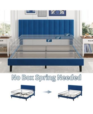Bed Frame and Velvet Upholstered Headboard with Adjustable Vertical Channel Tufted Headboard