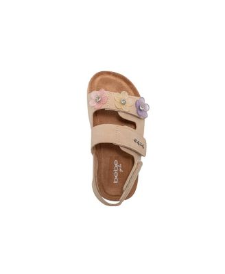 Little Girls Footbed Slide Sandals - Sparkle Finish with Glitter Flower Detail
