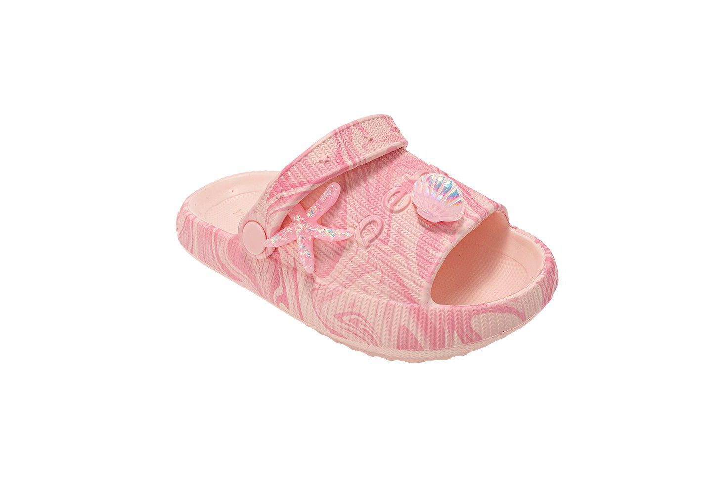 Детские шлёпанцы Bebe из EVA с мраморным принтом и подвесками, для девочки, цвет: Пудровый — фото 1