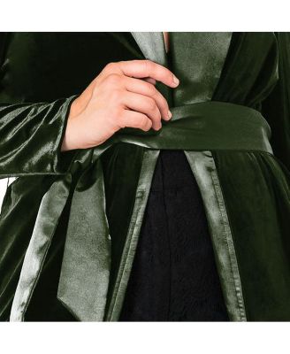 Plus Size Velvet Wrap Satin Belt Long Coat