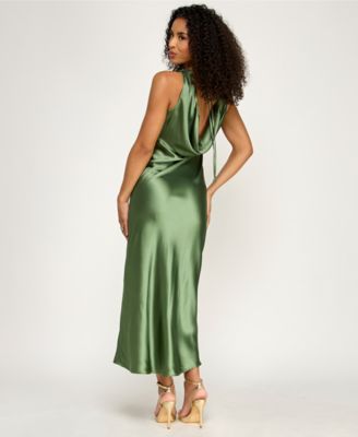 Juniors' V-Neck A-Line Satin Midi Dress