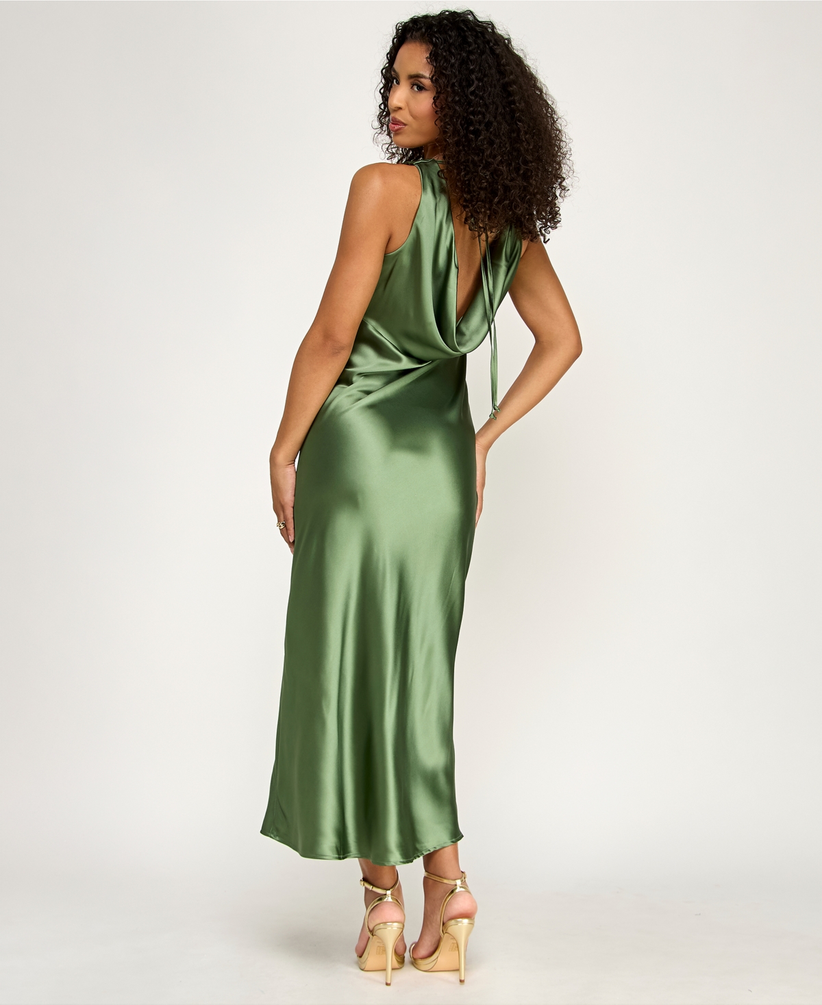 Emerald Sundae Juniors' V-Neck A-Line Satin Midi Dress