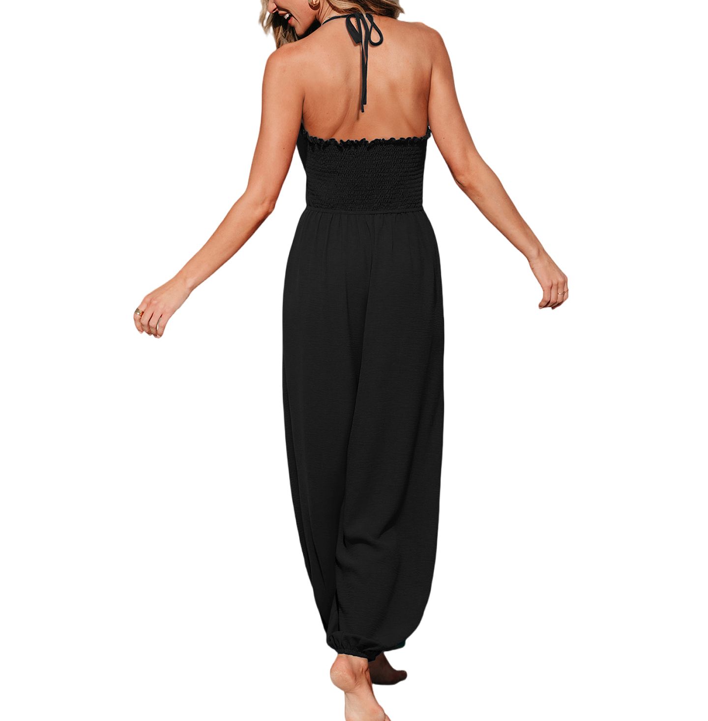 Женский комбинезон Cupshe V-Neck Zipper Closure Unlined Jumpsuit, цвет: Чёрный — фото 3