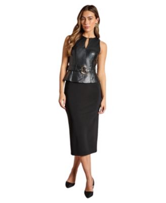Women's Pu Bodice Pencil Midi Dress