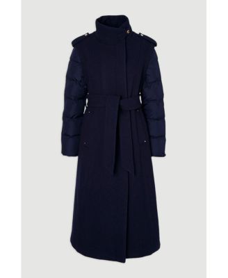 Women's Wool High Neck Puffer Belted Midi Coat