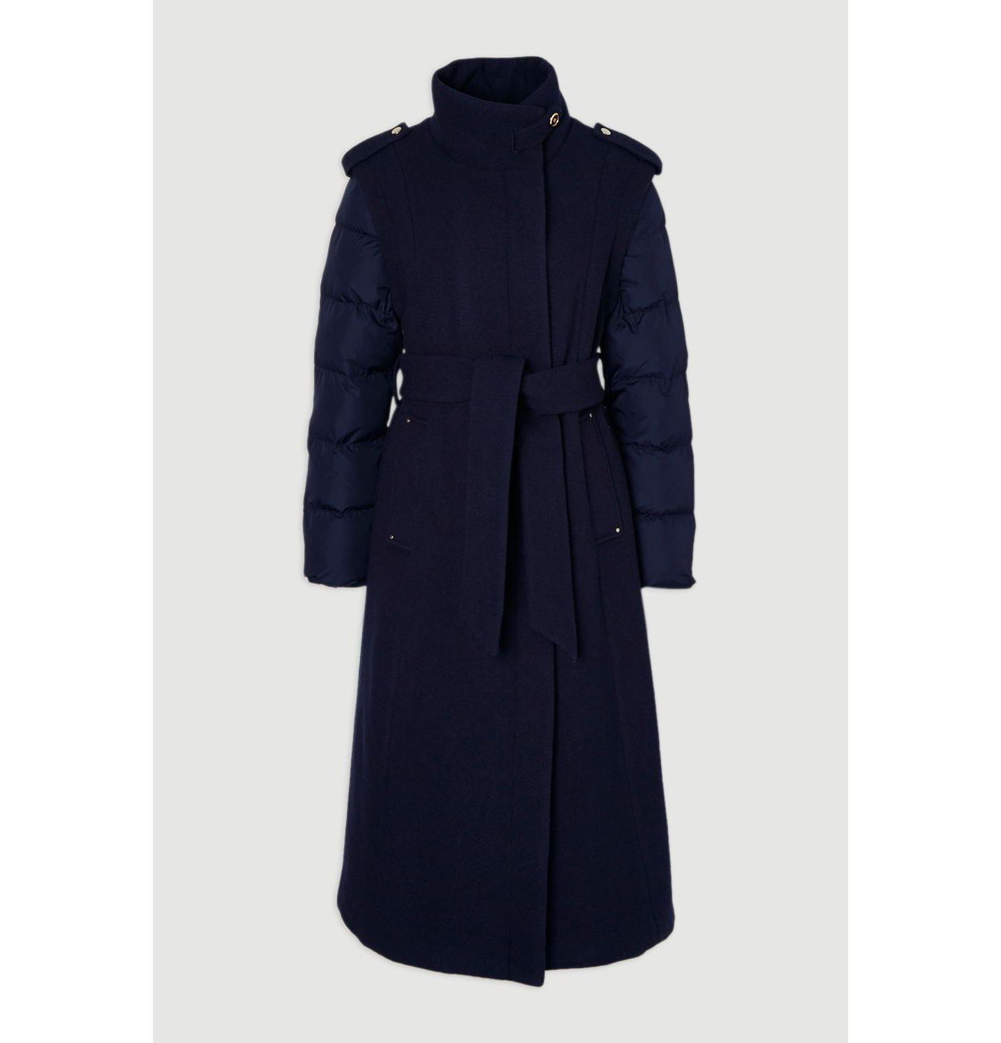 Женская куртка Karen Millen Wool High Neck Puffer Belted Midi, цвет: Тёмно-синий — фото 5