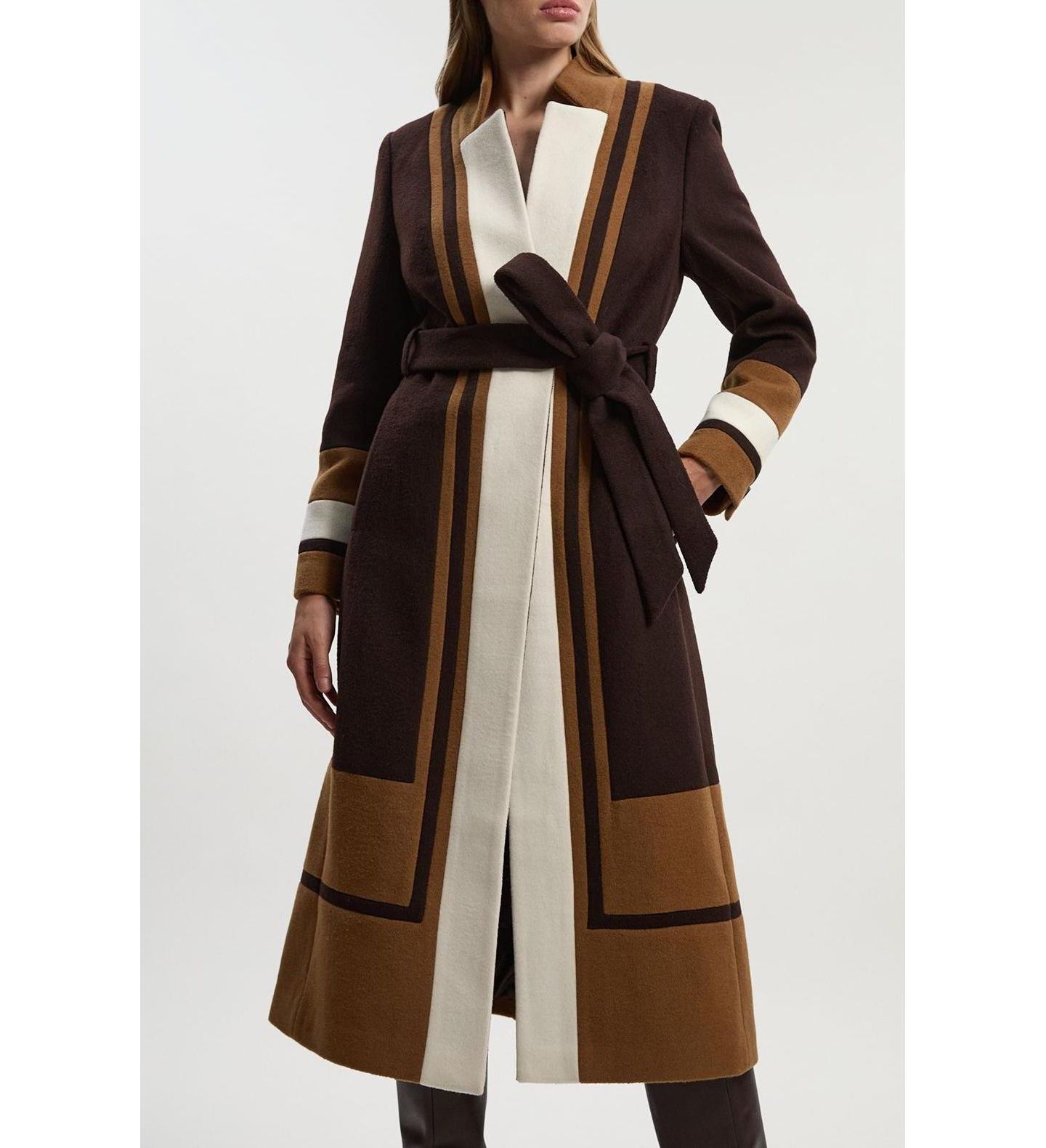 Женское пальто Karen Millen Brushed Wool Belted Midi, цвет: Шоколадный — фото 8