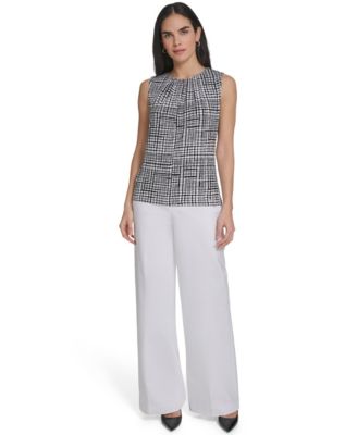 Women's Printed Sleeveless Pleat Neck Camisole Top