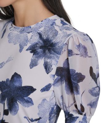 Women's Mixed Media Floral Short-Sleeve Top