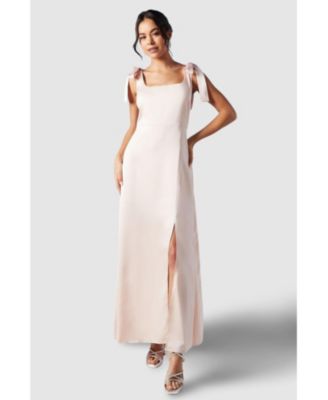 Women's Satin Midi Tie Shoulder Bridesmaid Dress