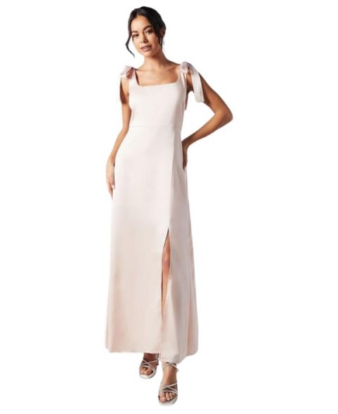Женское платье Oasis Satin Midi Tie Shoulder Bridesmaid, цвет: Пудровый