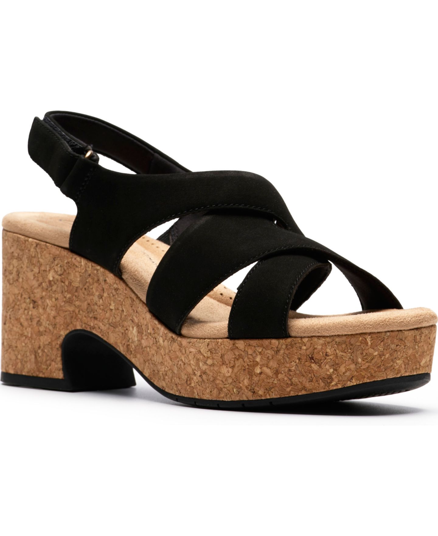 Женские сандалии Clarks Nerisa Grace Round Toe Wedge, цвет: Чёрный нубуковый — фото 1