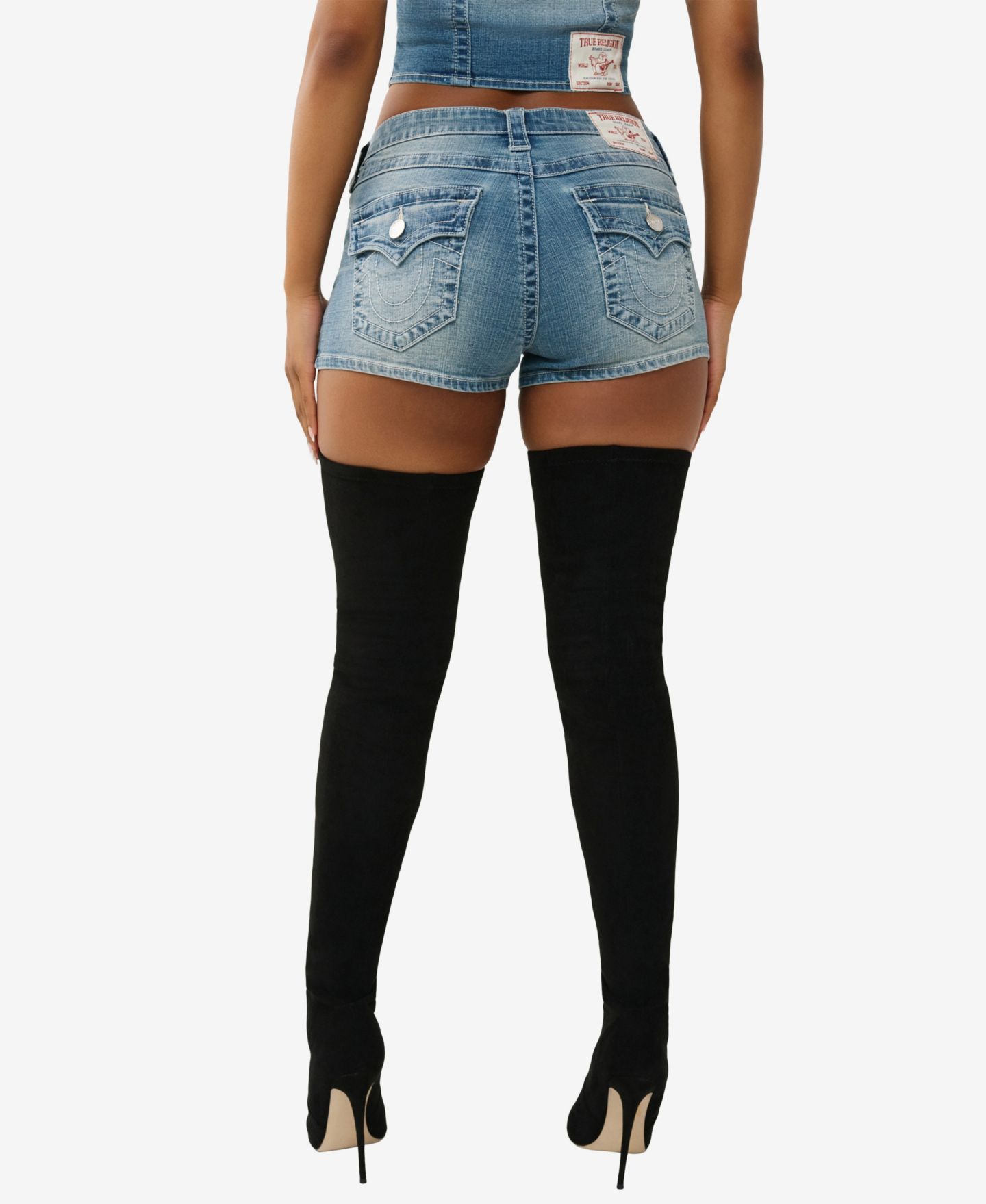 Женские шорты True Religion Front Pocket Denim Flap, цвет: Средняя варка — фото 4