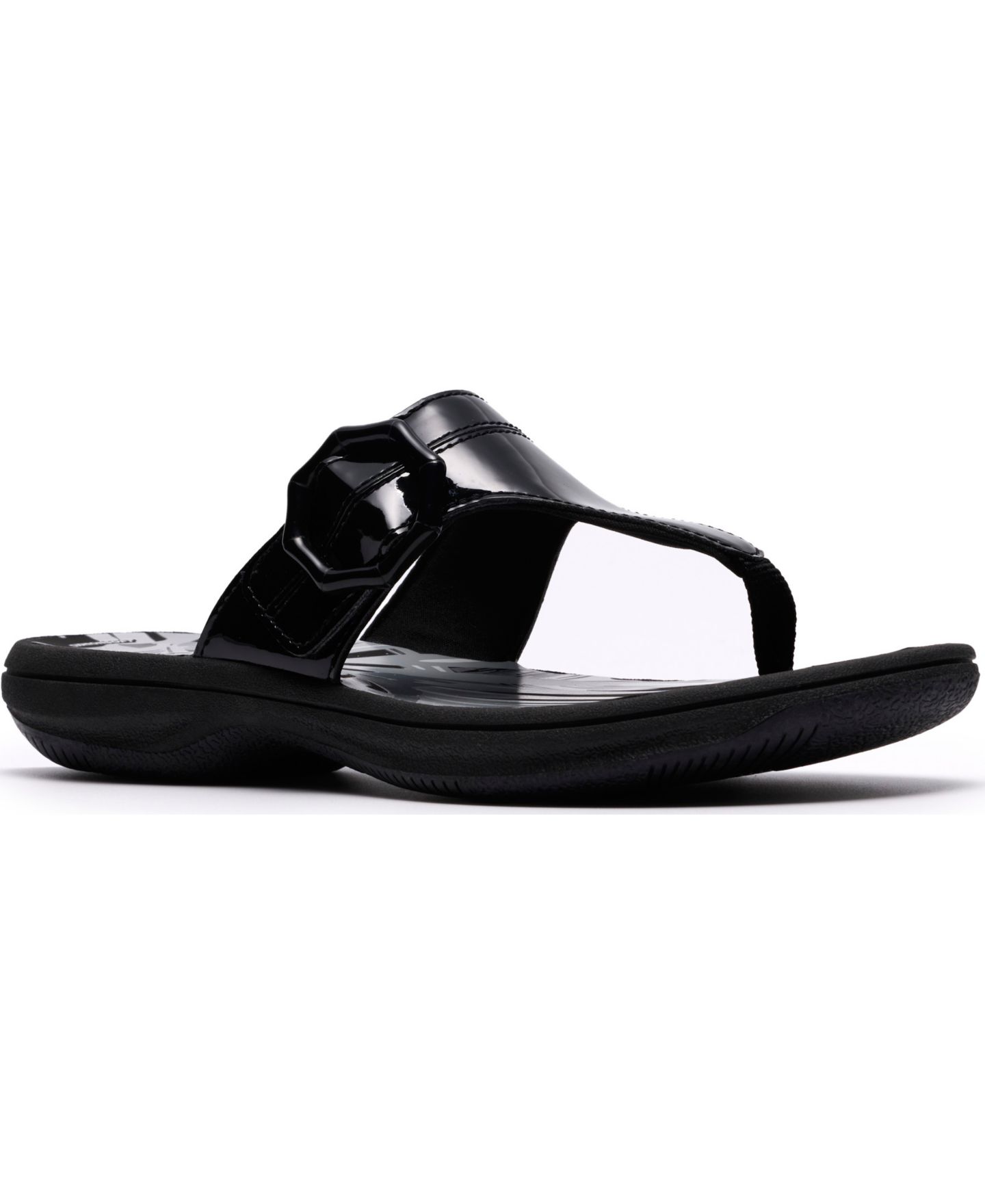 Женские сандалии Clarks Breeze Cove Flip Flop Flats, цвет: Чёрный лаковый — фото 1