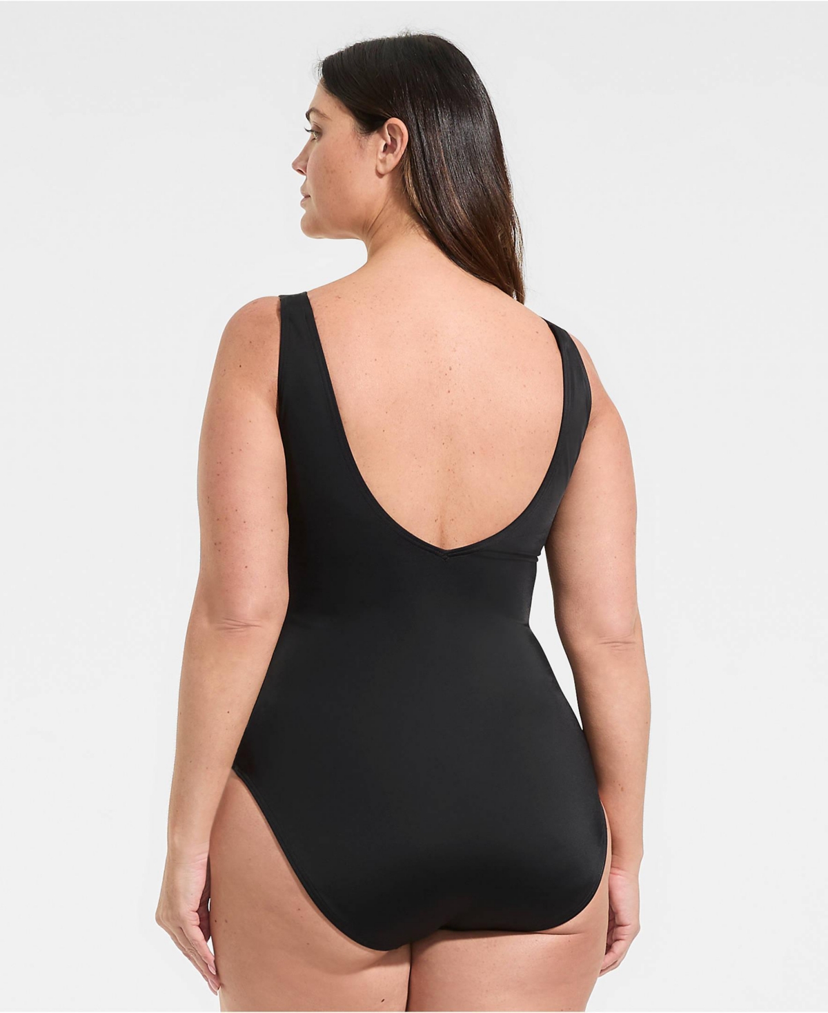 Lands' End Plus Tugless V-Neck High Leg One Piece Swimsuit