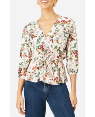 Women's Viscose Botanical Print Wrap Top