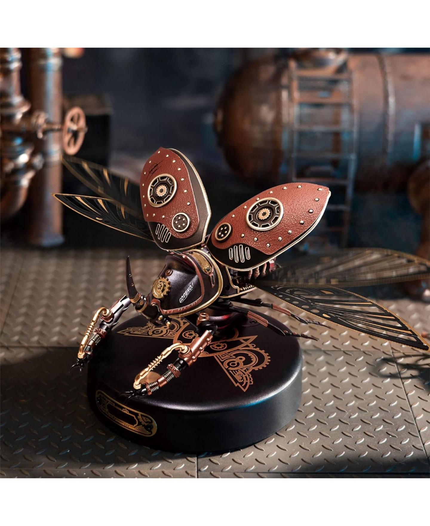 Детский конструктор Robotime Steampunk Mechanical Rhinoceros Beetle Touch-Activated LED 156-Piece 3D Metal Puzzle Building Set, Ages 8+ — фото 4