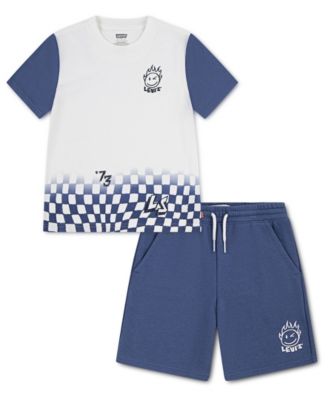 Boys' 2T-7 Smiley Check T-Shirt and Shorts, 2-Piece Set