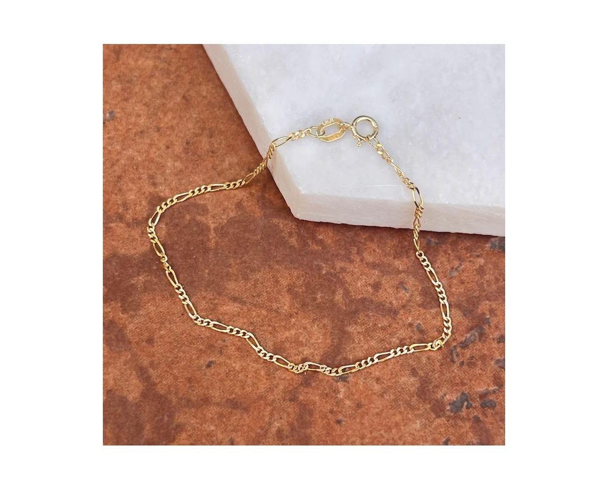Curata Jewelry Solid 10K Gold 10 Inch 1.3mm Thin Flat Mariner Link Anklet