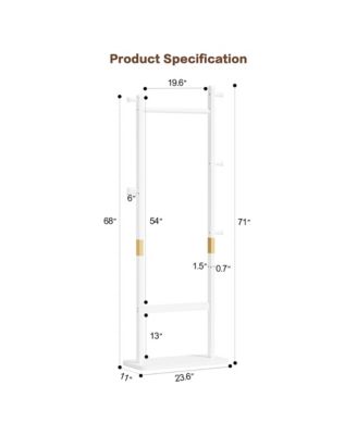 Solid Wood Coat Rack, Freestanding Clothes Organizer with Hanging Rod, Hooks, Storage Stand for Coats and Bags, Perfect for Entryway
