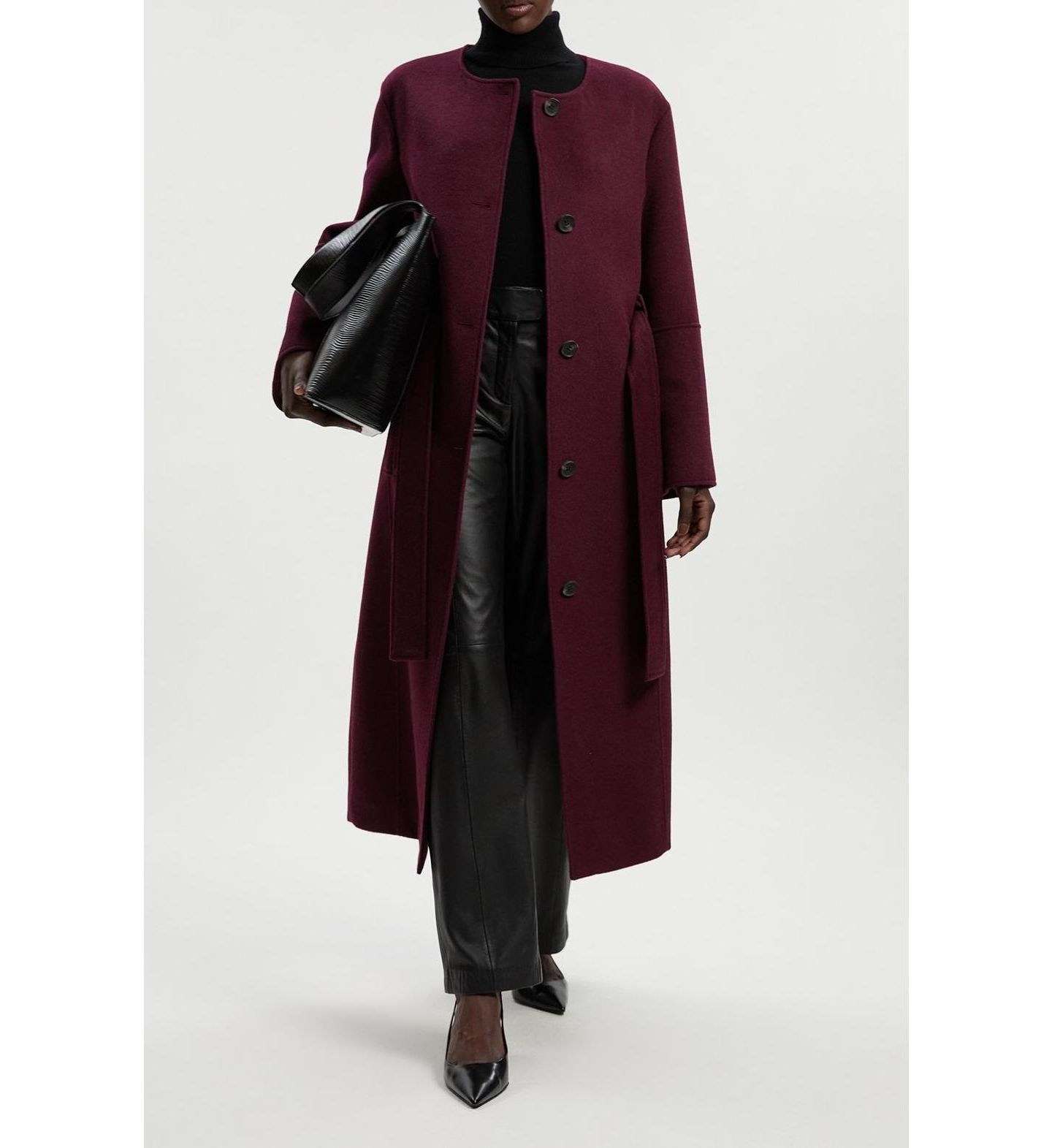Женское пальто Karen Millen Wool Single Breasted Belted Maxi, цвет: Бордовый — фото 7