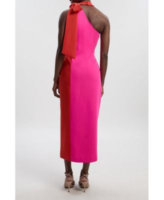 Women's Soft Tailored Bow Tie-Neck Midi Dress