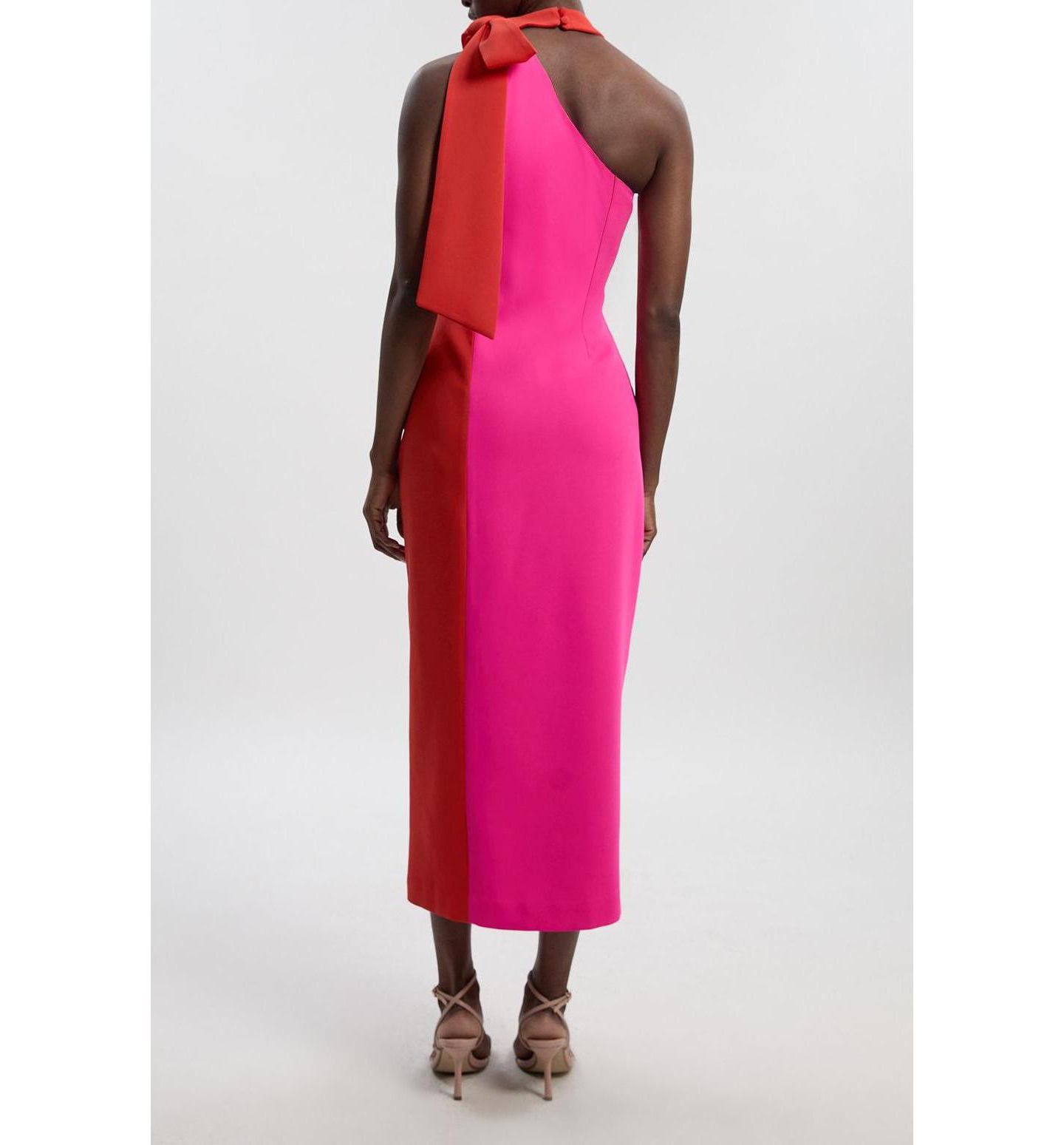 Женское платье Karen Millen Soft Tailored Bow Tie-Neck Midi, цвет: Розовый — фото 8