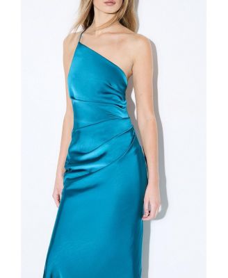 Women's Satin Asymmetric Maxi Bridesmaid Dress