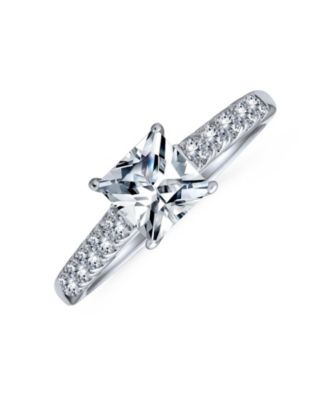 Classic 1. CZ Princess Cut Solitaire Promise Ring Sterling Pave Band