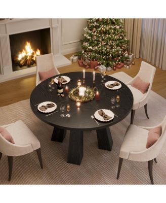 Round Dining Table for 4-6 People, Dining Room Table with Wooden Pedestal Base
