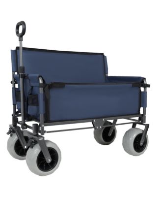 Folding Wagon - Heavy-Duty Wagon Cart with All-terrain Wheels and Bench Seat, 500lbs Capacity for Camping and Beach.