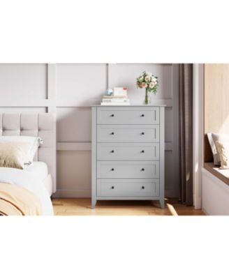 5-Drawer Wood Dresser with Gold Handles and Deep Storage Drawers for Bedroom