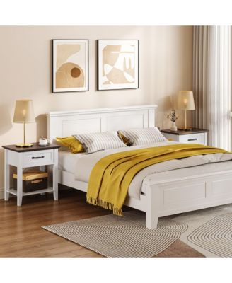 Wood Bedside Table With 1 Drawer and Open Storage Shelf, Industrial Side Table