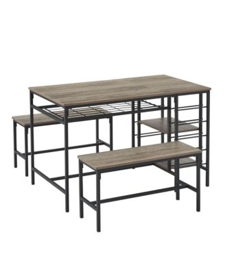 4-Pc. Wood Dining Table Set with Wine Rack and Storage Shelves