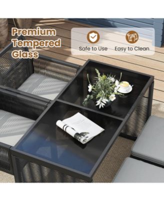 5 PCS PE Wicker Patio Dining Set Outdoor Conversation Set with Cushions