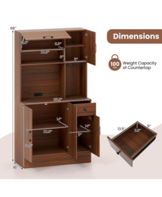 66" Pantry Cabinet Tall Kitchen Storage Cabinet with Charging Station