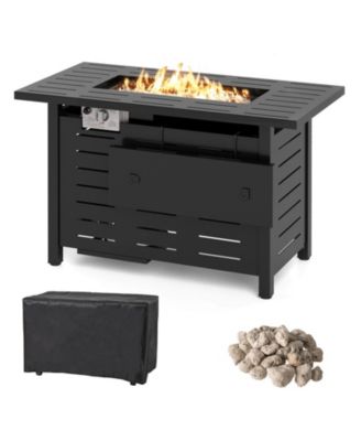40-Inch Outdoor Propane Fire Pit with Lava Rocks Removable Lid & Protective Cover