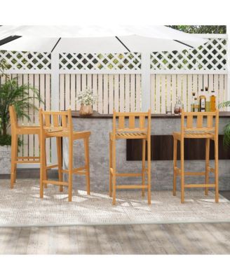 2 PCS 30" Teak Wood Bar Stool with Footrest & Backrest Wooden Bar Height Chair