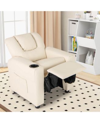 Kids Recliner Chair PU Leather Armrest Sofa w/Footrest Cup Holder