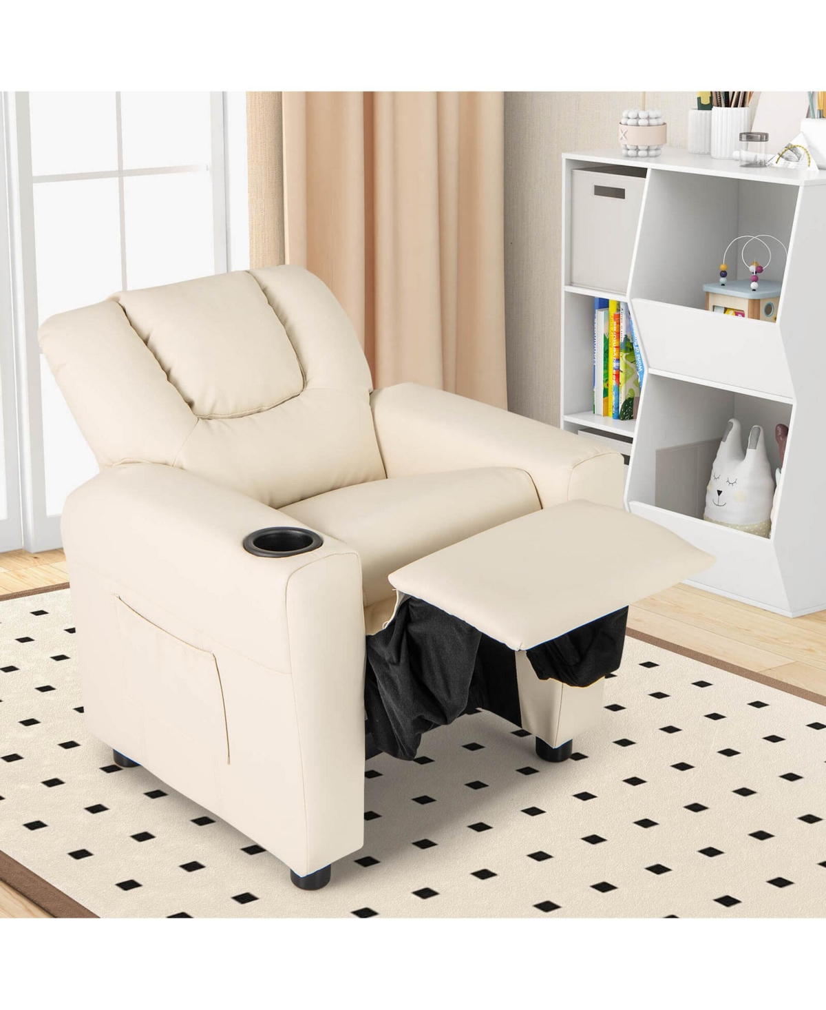 Kids Recliner Chair Pu Leather Armrest Sofa w/Footrest Cup Holder