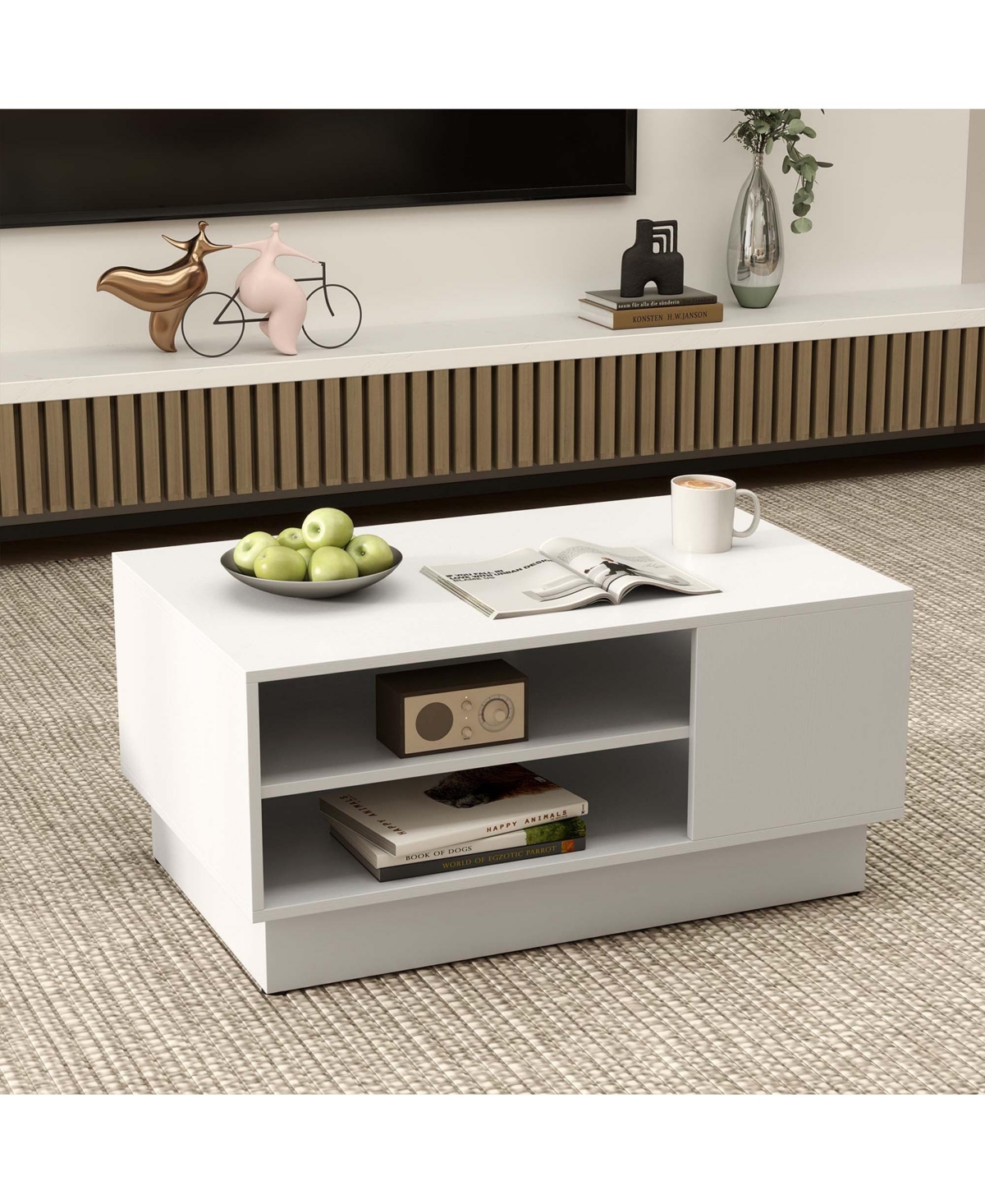 34" Long Rectangle Center Table Coffee Table with 2-Tier Open Storage Shelves