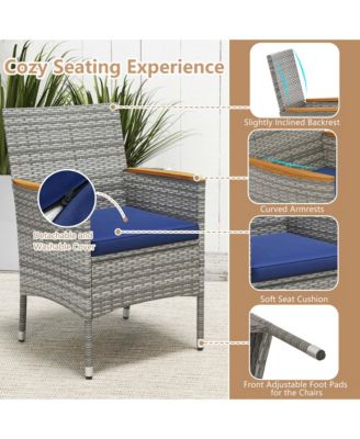 9 PCS Patio Dining Set for 8 Table and PE Rattan Chairs with 2" Umbrella Hole