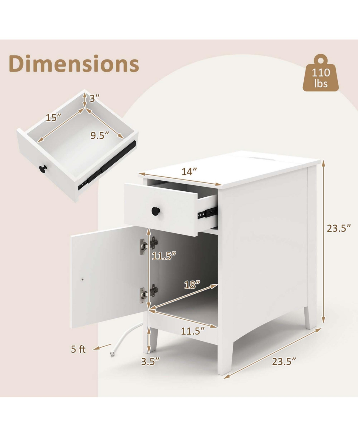 End Table with Charging Station Flip Top Bedside Table with Usb Ports & Outlets