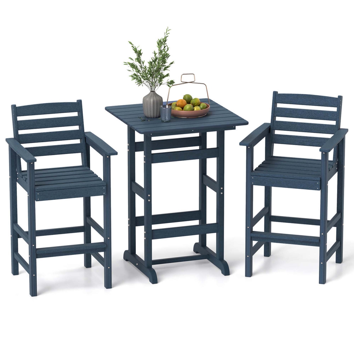 3-Piece Patio Hdpe Bar Set Armchairs with Square High-Top Table