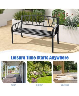 Outdoor Patio Garden Bench Metal Frame with Ergonomic Armrest 660 Lbs Max Load