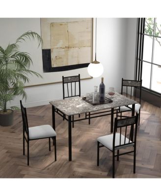 5 Piece Faux Marble Dining Set Table and 4 Chairs Kitchen Breakfast Furniture