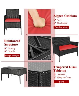 8PCS Patio Rattan Furniture Set Cushioned Sofa Coffee Table Backyard Porch Red