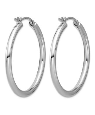 Solid 950 Platinum 2mm Classic Hoop Earrings 18mm -35mm